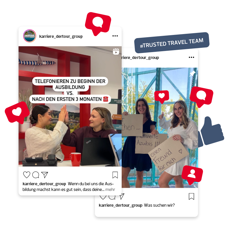 Grafik mit Screenshot vom Instagram Kanal karriere_dertour_group